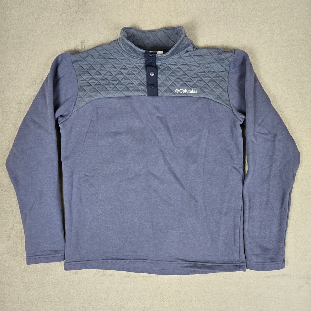 Columbia Hart Mountain Quilted Half-Snap Pullover Mens Medium Blue Sweater